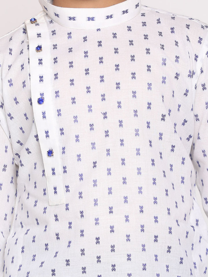 VASTRAMAY Boys' White And Blue Kurta And Dhoti Set - qivii