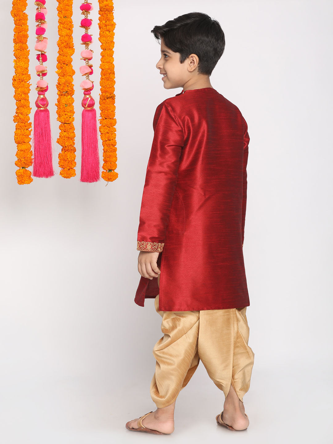 VASTRAMAY Boys' Maroon And Rose Gold Kurta and Dhoti Set - qivii