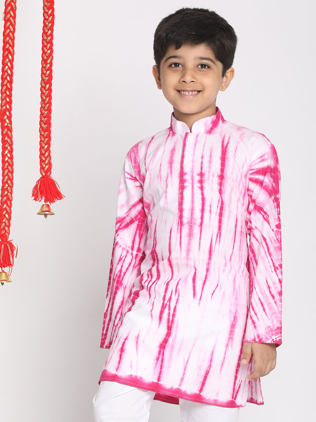 VASTRAMAY Boys' Pink And White Tie- Dye Kurta - qivii