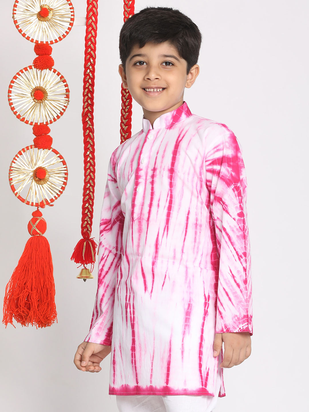 VASTRAMAY Boys' Pink And White Tie- Dye Kurta - qivii