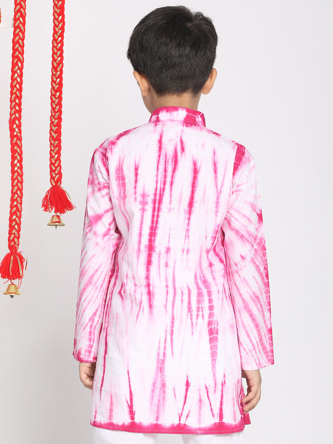 VASTRAMAY Boys' Pink And White Tie- Dye Kurta - qivii