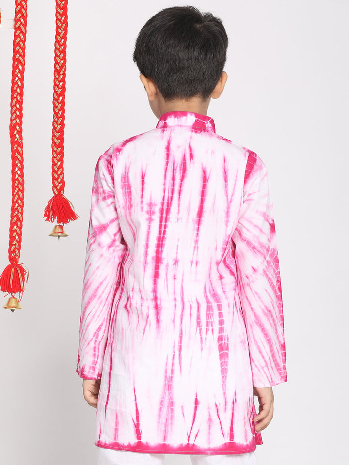 VASTRAMAY Boys' Pink And White Tie- Dye Kurta - qivii