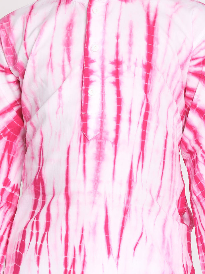 VASTRAMAY Boys' Pink And White Tie- Dye Kurta - qivii
