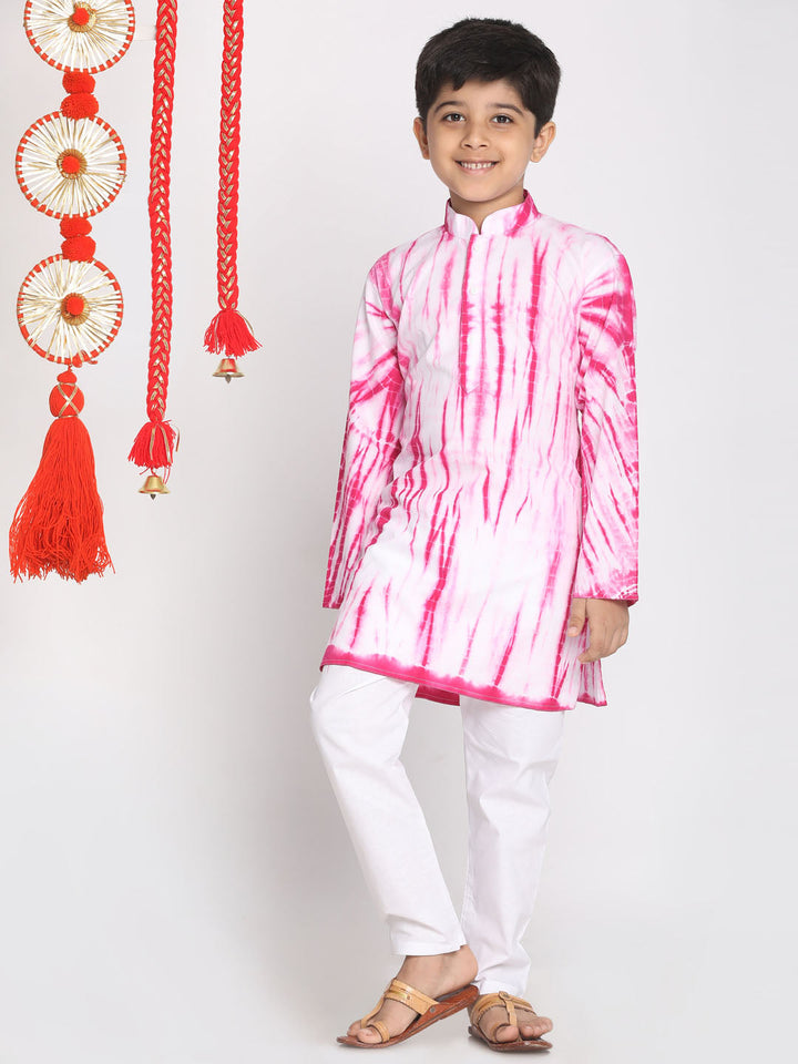 VASTRAMAY Boys' Pink And White Tie- Dye Kurta - qivii