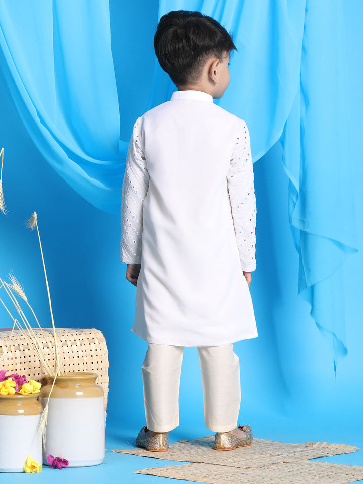 VASTRAMAY Boys' White Mirror Kurta Pyjama Set - qivii