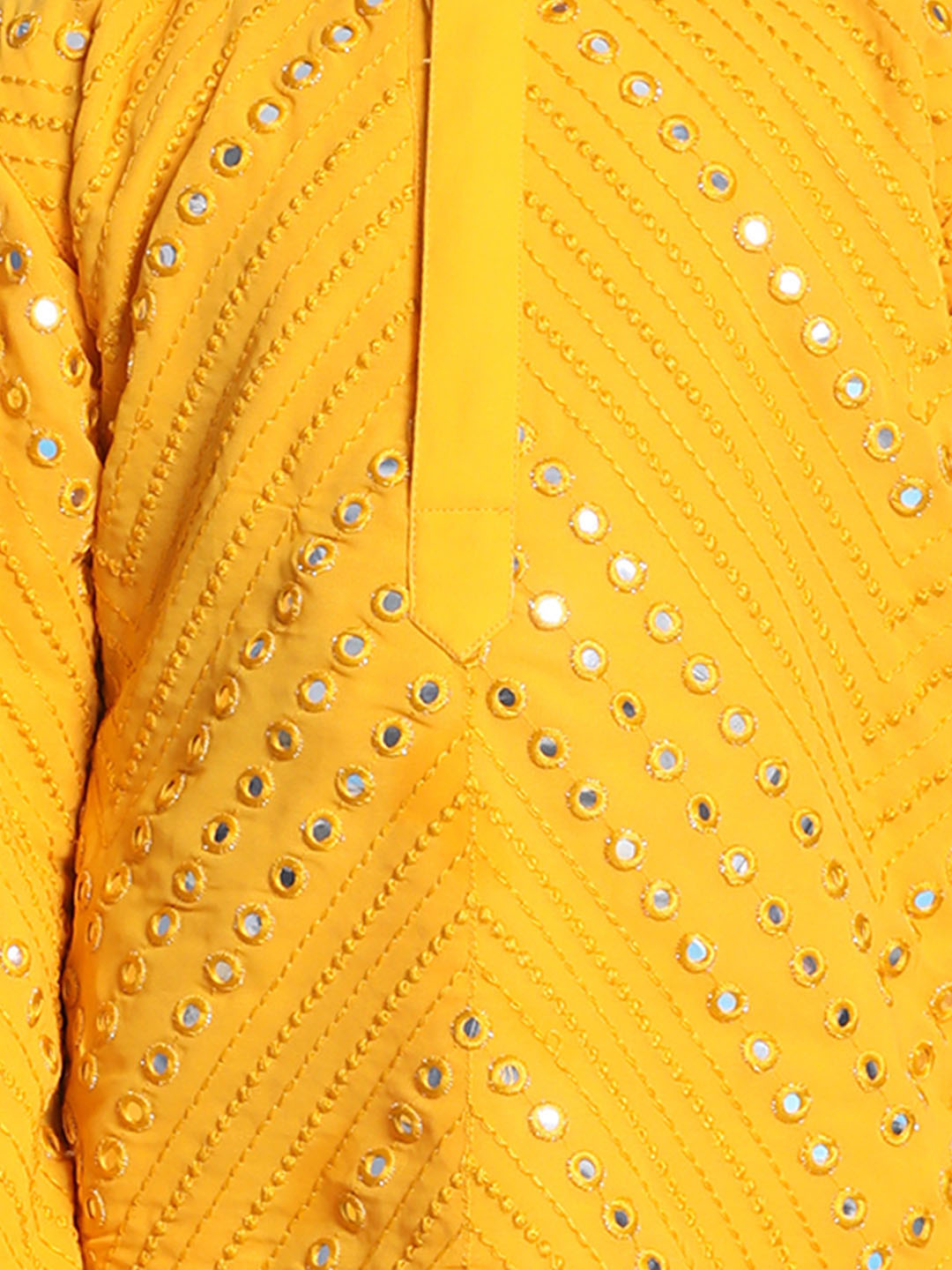 VASTRAMAY Boys' Yellow Mirror Kurta Pyjama Set - qivii