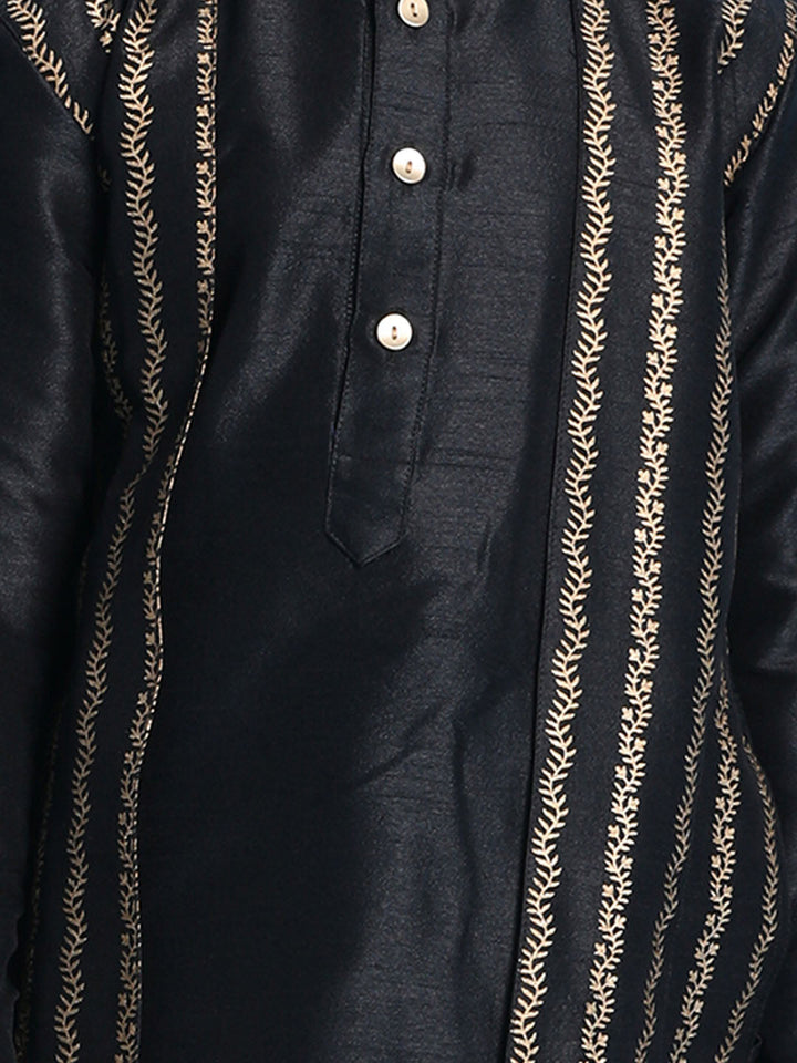 Vastramay Boys' Black Jacket Style Kurta And Black Pyjama Set - qivii