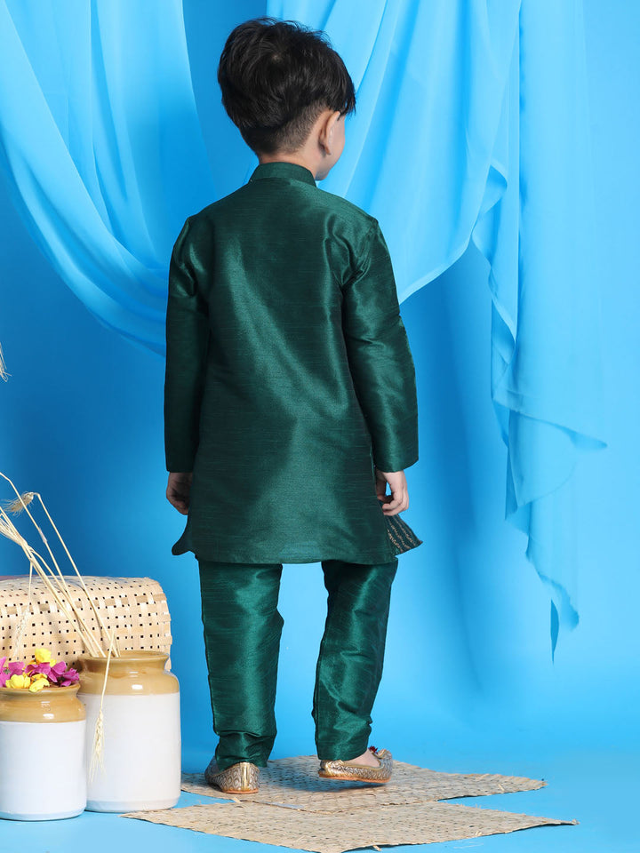Vastramay Boys' Green Jacket Style Kurta And Green Pyjama Set - qivii