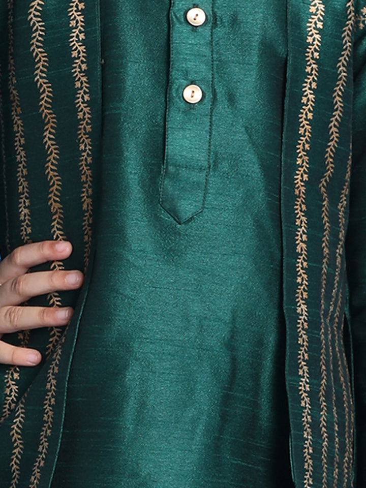 Vastramay Boys' Green Jacket Style Kurta And Green Pyjama Set - qivii