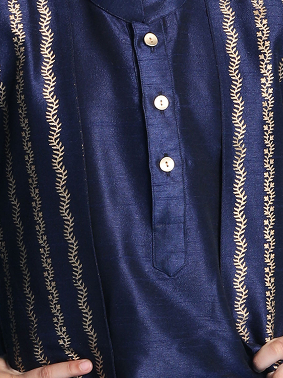 Vastramay Boys' Navy Blue Jacket Style Kurta And Navy Blue Pyjama Set - qivii