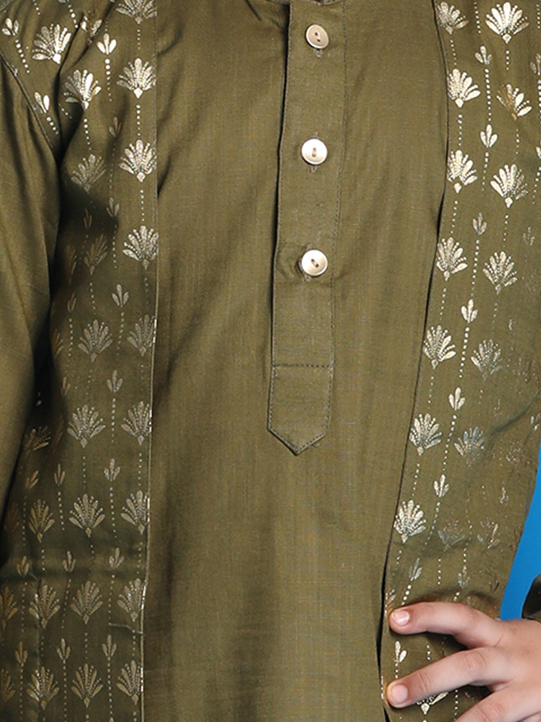 VASTRAMAY Boys' Mint Green Jacket Style Kurta And White Pyjama Set - qivii