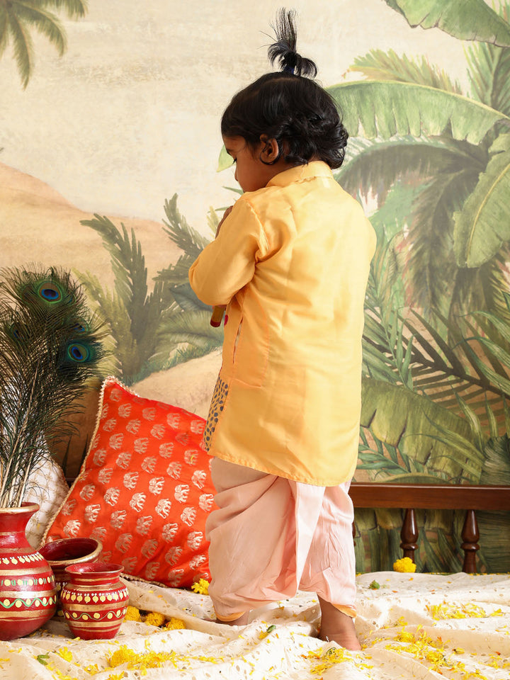 VASTRAMAY Boys' Yellow Krishna Kurta And Dhoti Set - qivii
