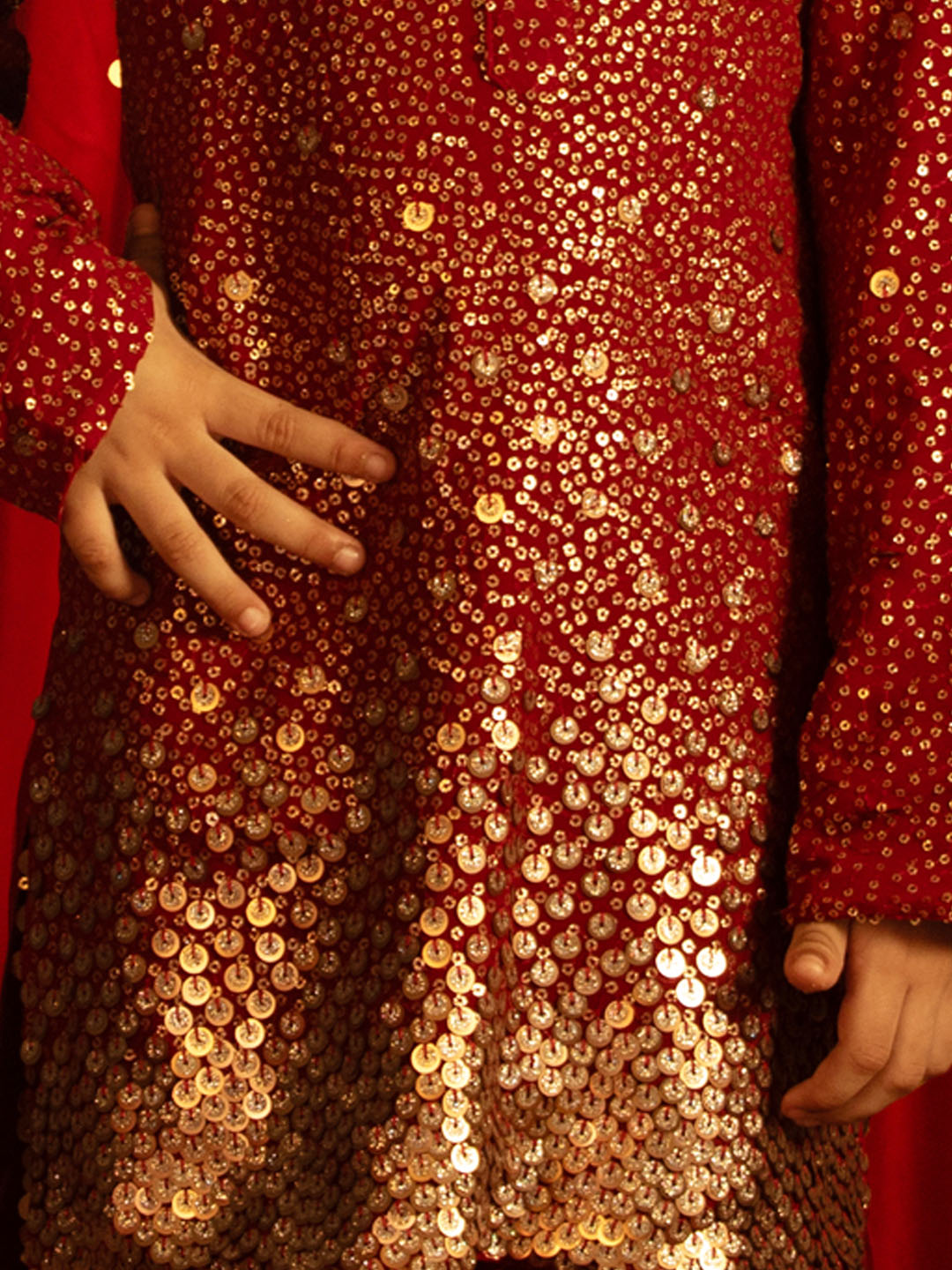 VASTRAMAY Boys' Maroon Sequin With Zari Worked Georgette Kurta Pyjama Set - qivii