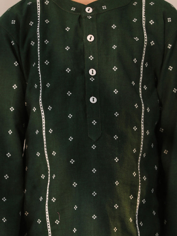 VASTRAMAY Boys' Bottle Green Kurta Pyjama Set - qivii