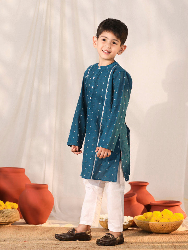 VASTRAMAY Boys' Turquoise Kurta Pyjama Set - qivii