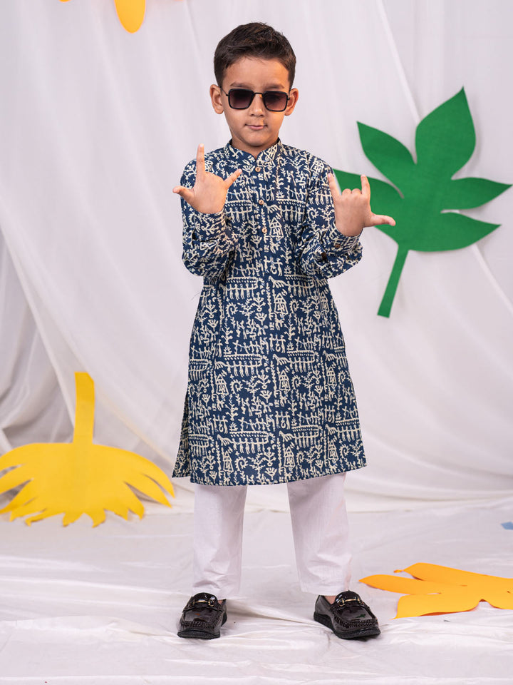 VASTRAMAY Boys' Tribals Print Ethnic Kurta Pyjama Set - qivii