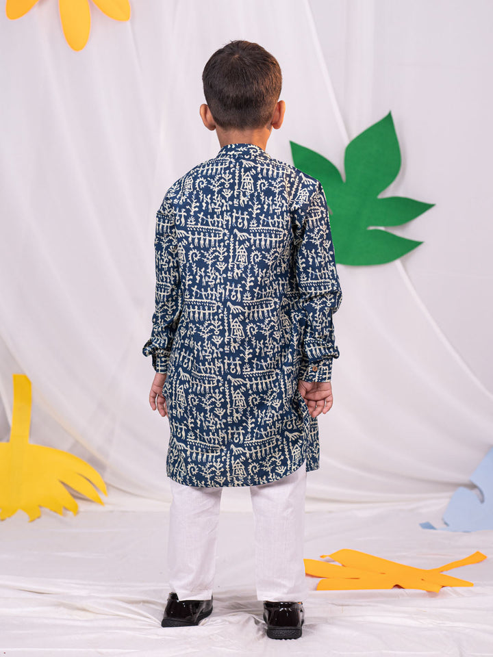 VASTRAMAY Boys' Tribals Print Ethnic Kurta Pyjama Set - qivii