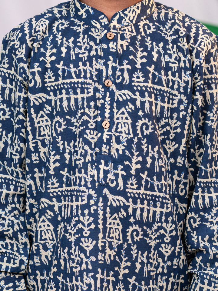 VASTRAMAY Boys' Tribals Print Ethnic Kurta Pyjama Set - qivii