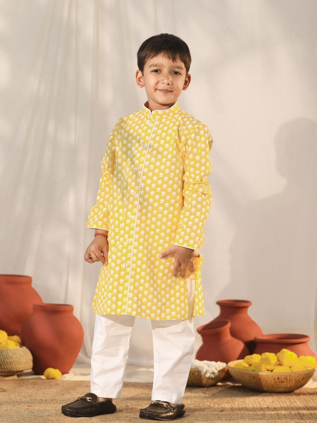 VASTRAMAY Boys' Yellow Kurta Pyjama Set - qivii