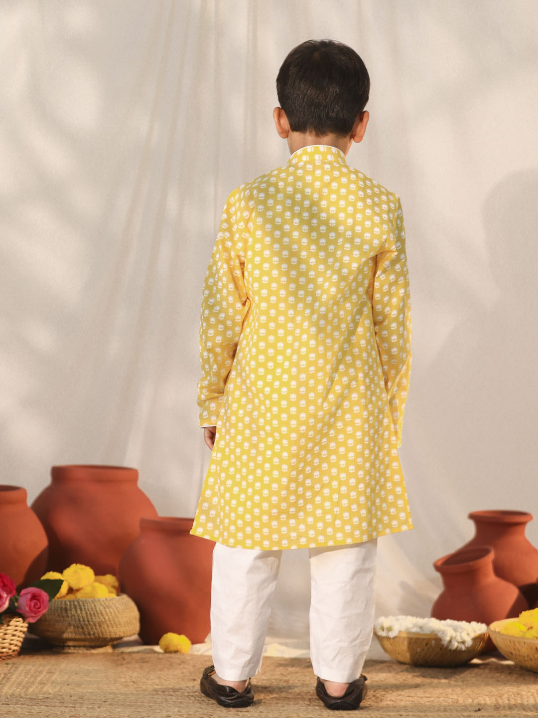 VASTRAMAY Boys' Yellow Kurta Pyjama Set - qivii