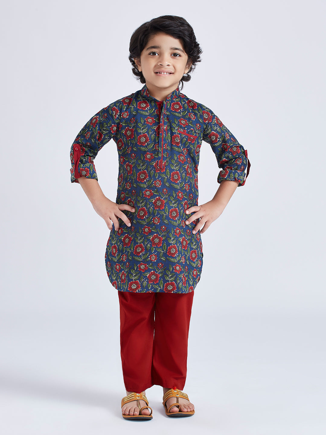VASTRAMAY Boys' Navy Blue Kurta Pyjama Set - qivii