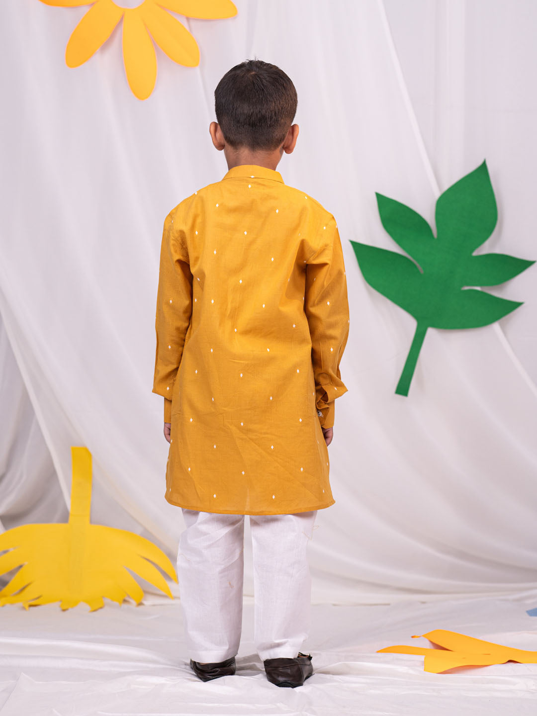VASTRAMAY Boys' Mustard Self Design Kurta Pyjama Set - qivii