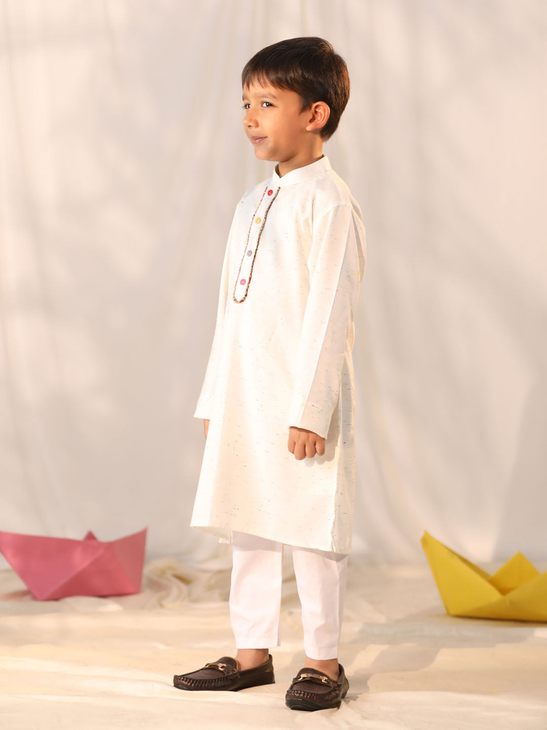 VASTRAMAY Boys' Cream Holi Special Kurta Pyjama Set - qivii