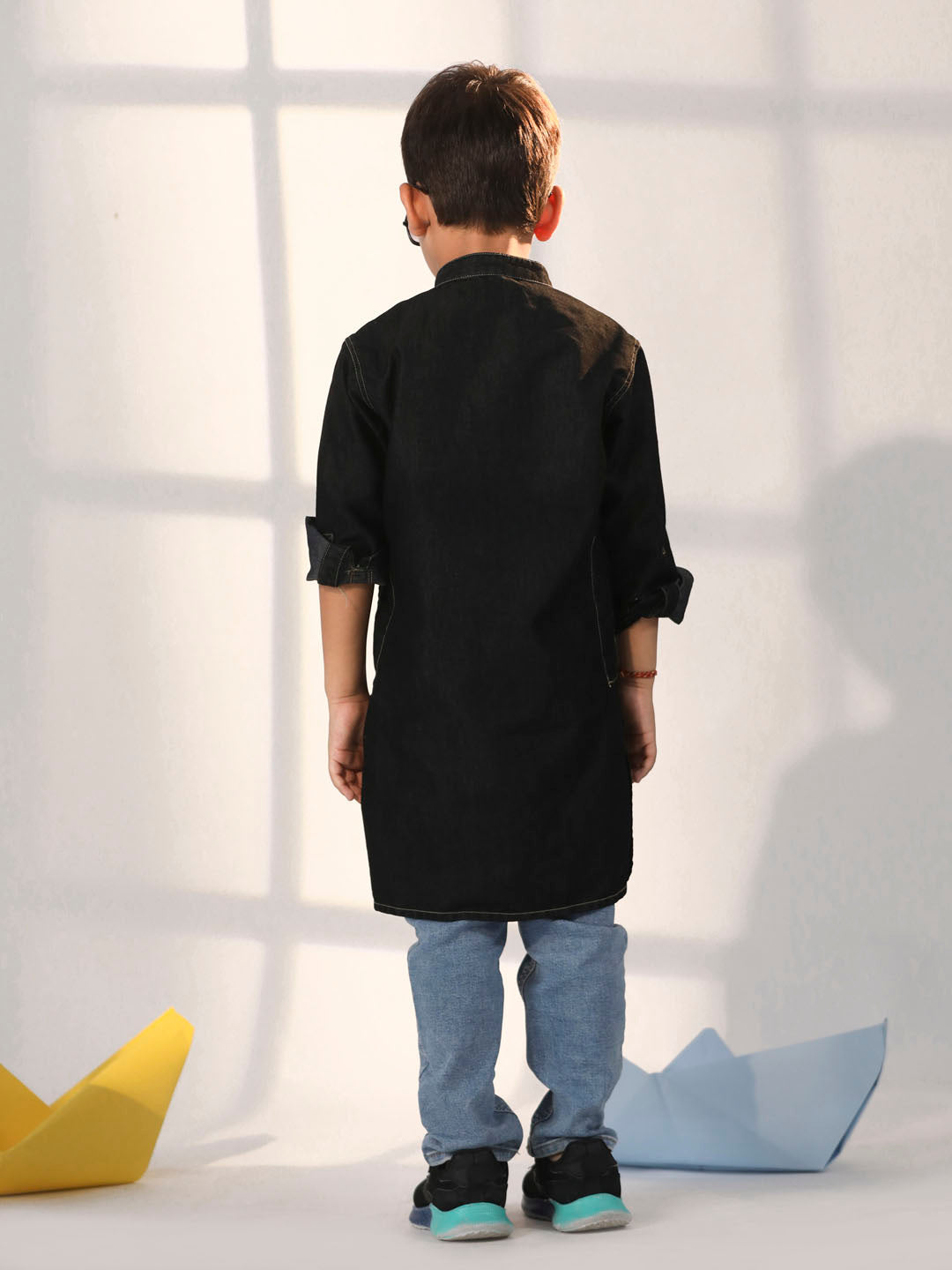 VASTRAMAY Boys' Black Denim Kurta - qivii