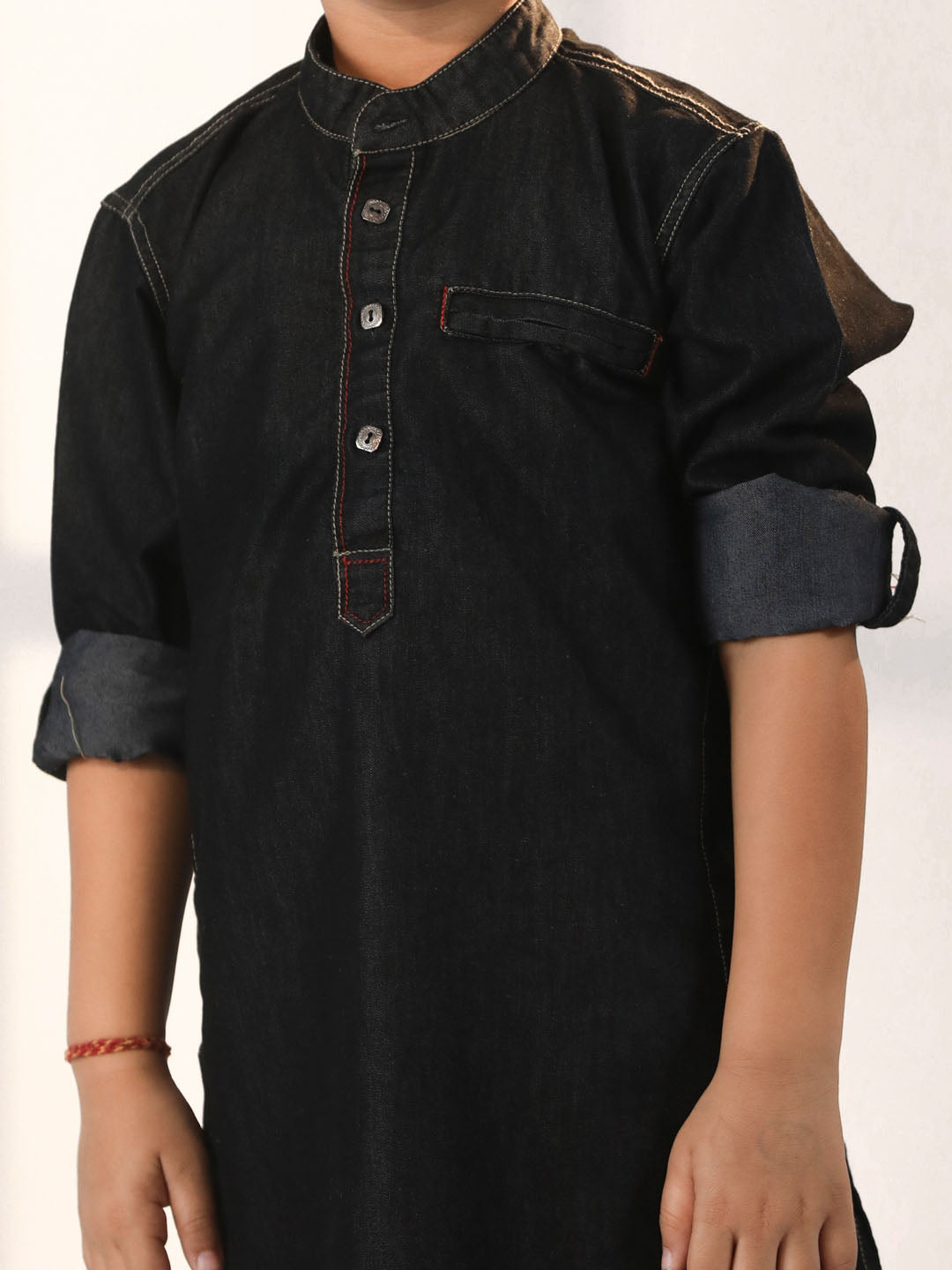 VASTRAMAY Boys' Black Denim Kurta - qivii