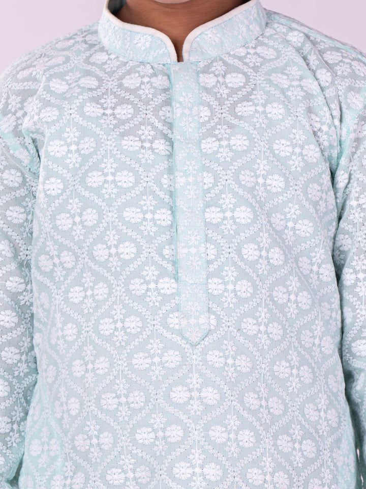 VASTRAMAY Boys' Green And White Kurta And Pyjama Set - qivii