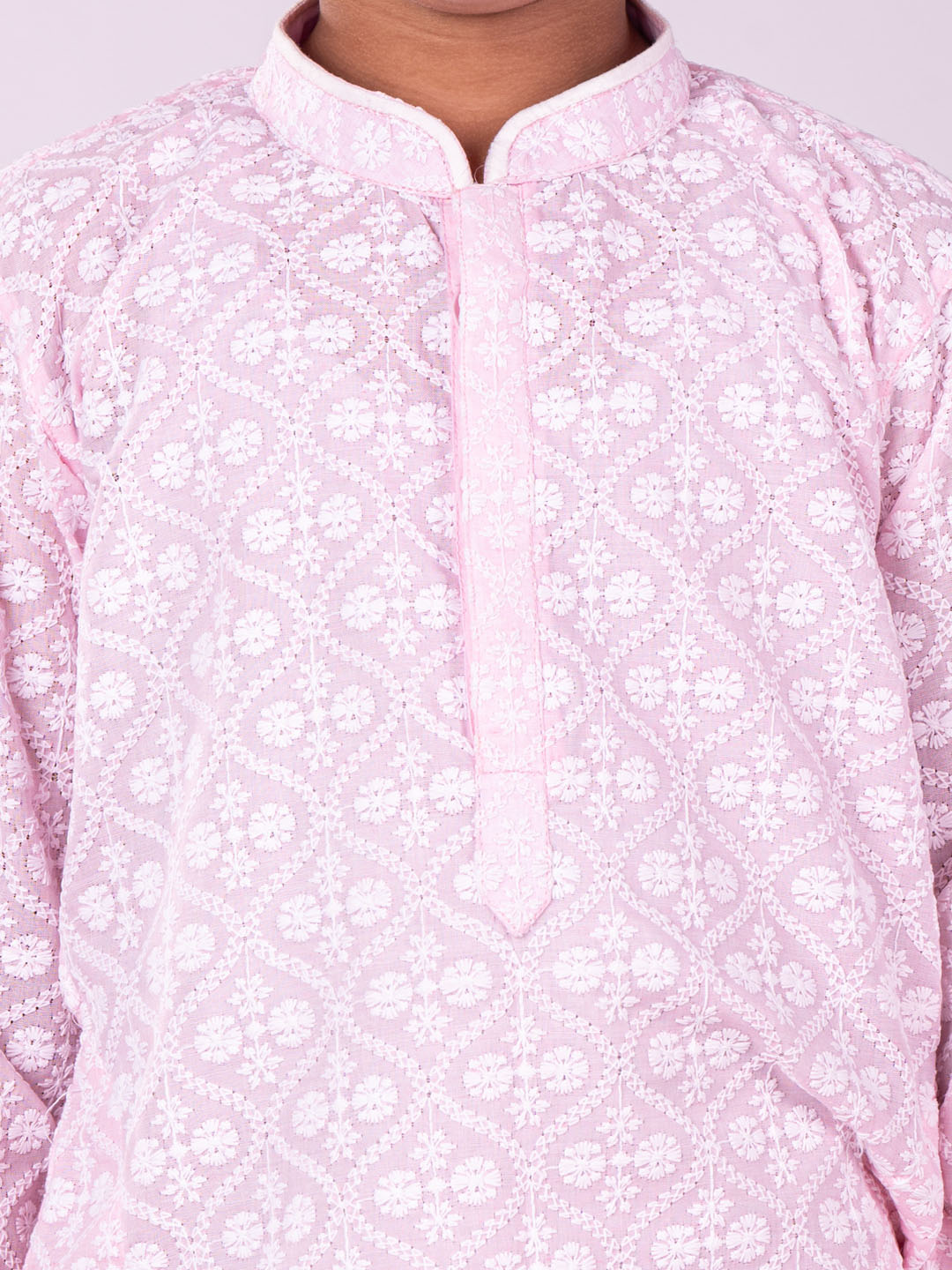 VASTRAMAY Boys' Pink And White Kurta And Pyjama Set - qivii