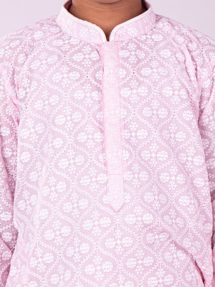VASTRAMAY Boys' Pink And White Kurta And Pyjama Set - qivii