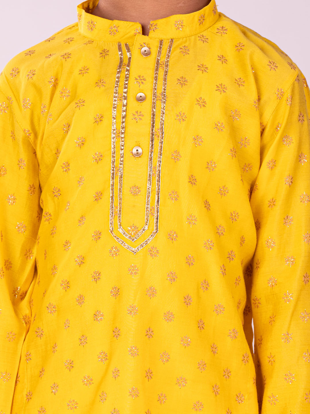 VASTRAMAY Boys' Yellow And Cream Kurta Pyjama Set - qivii