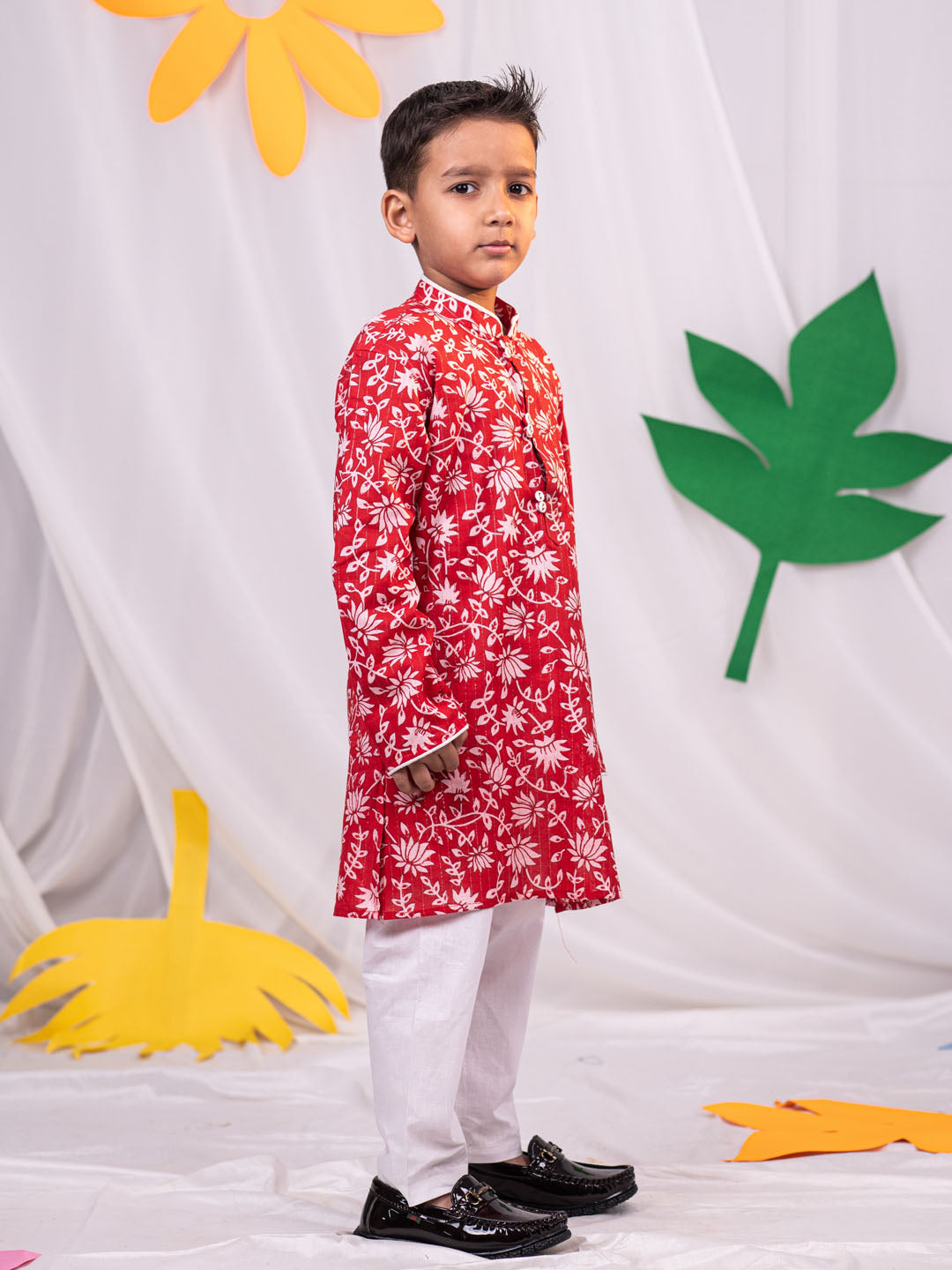 VASTRAMAY Boys' Red And White Kurta And Pyjama Set - qivii