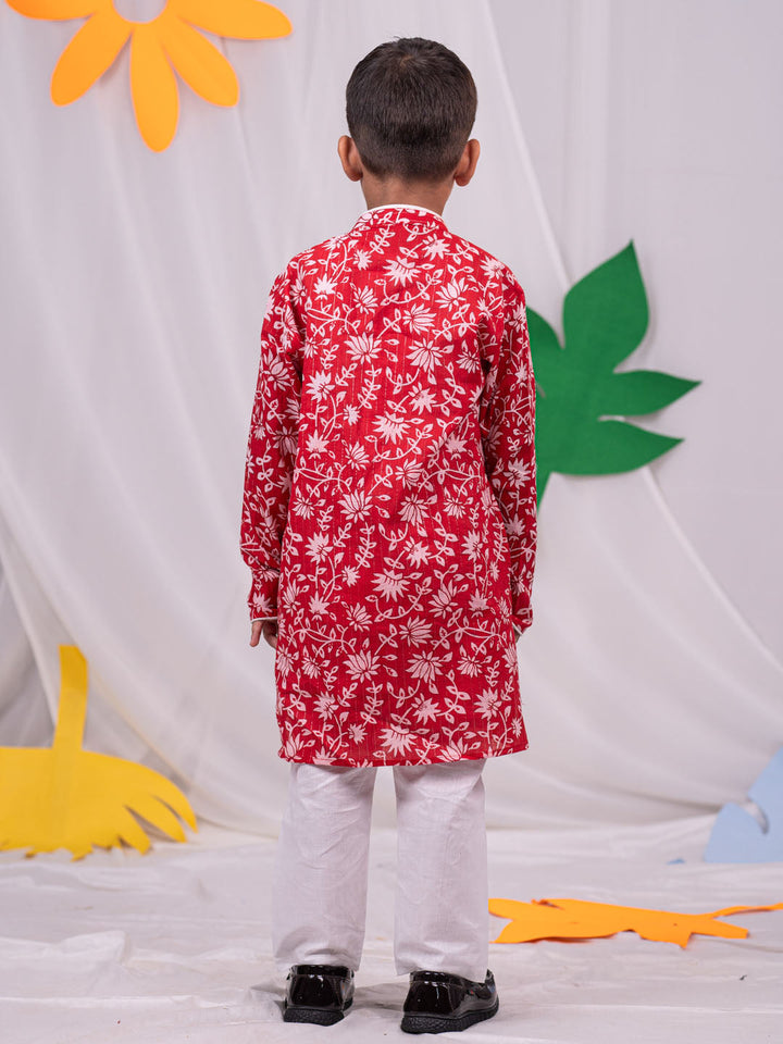 VASTRAMAY Boys' Red And White Kurta And Pyjama Set - qivii