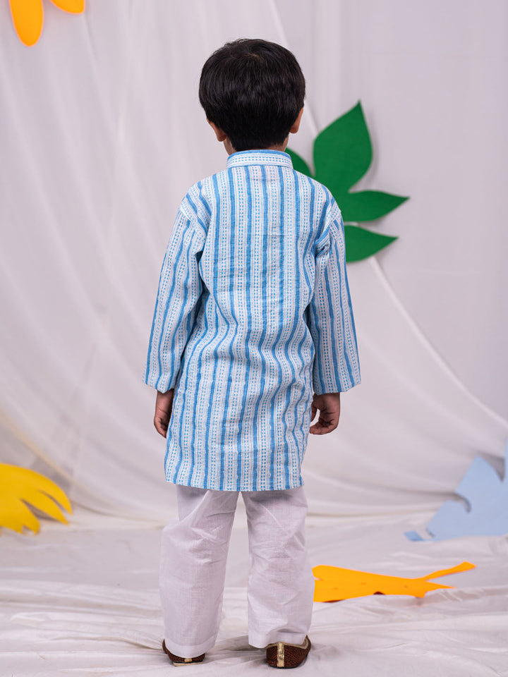 VASTRAMAY Boys' Blue And White Kurta and Pyjama Set - qivii