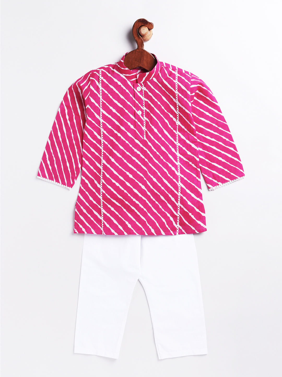Vastramay Infant Boys' Pink And White Cotton Kurta and Pyjama Set - qivii