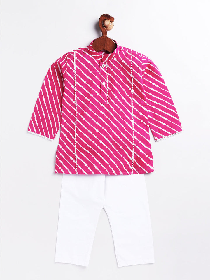 Vastramay Infant Boys' Pink And White Cotton Kurta and Pyjama Set - qivii