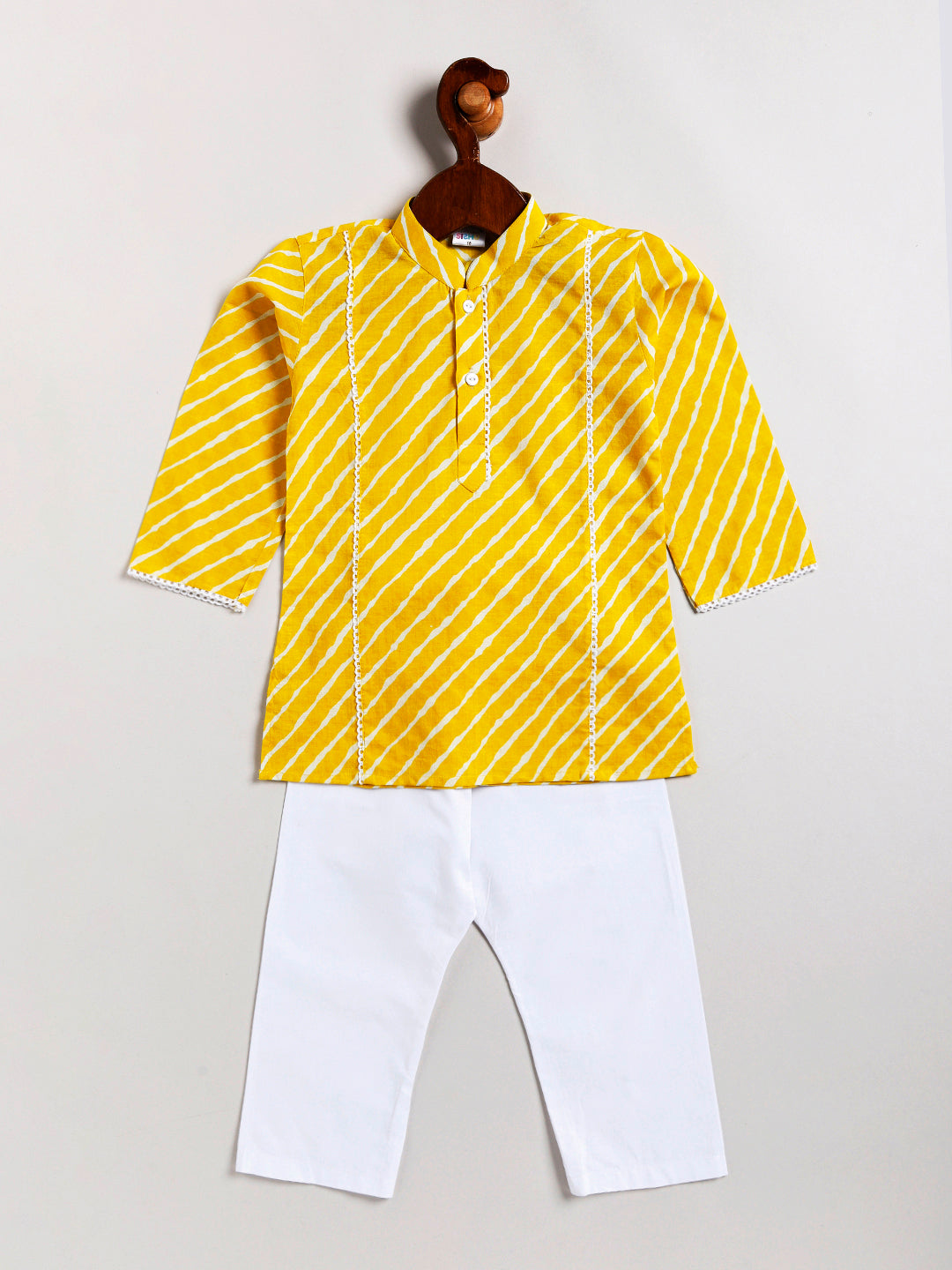 Vastramay Infant Boys' Yellow And White Cotton Kurta and Pyjama Set - qivii
