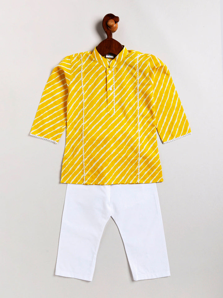Vastramay Infant Boys' Yellow And White Cotton Kurta and Pyjama Set - qivii