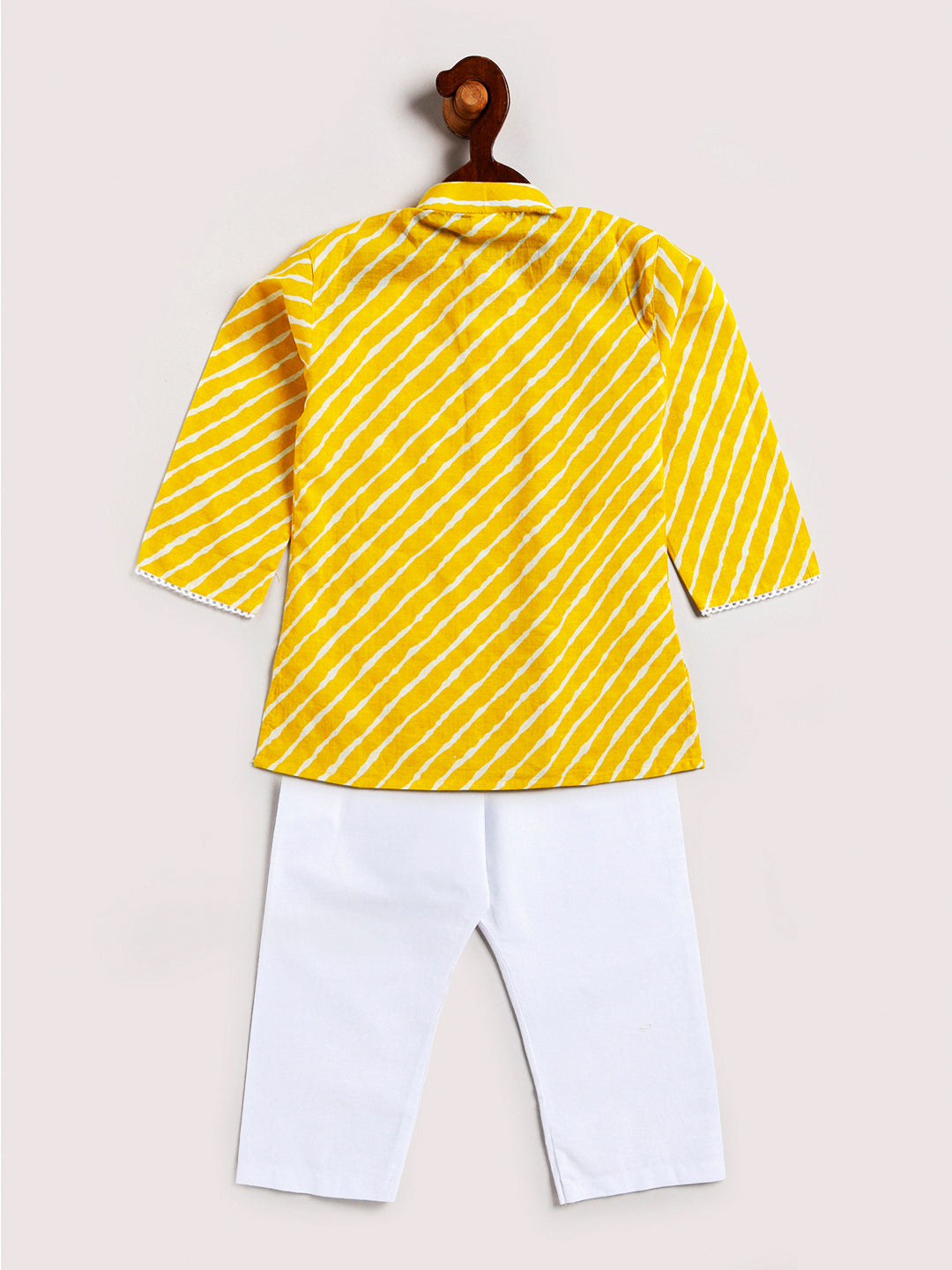 Vastramay Infant Boys' Yellow And White Cotton Kurta and Pyjama Set - qivii