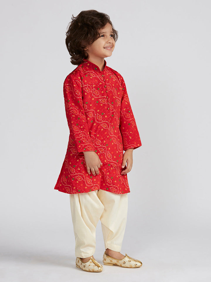 VASTRAMAY Boys' Red Kurta And Patiala Set - qivii