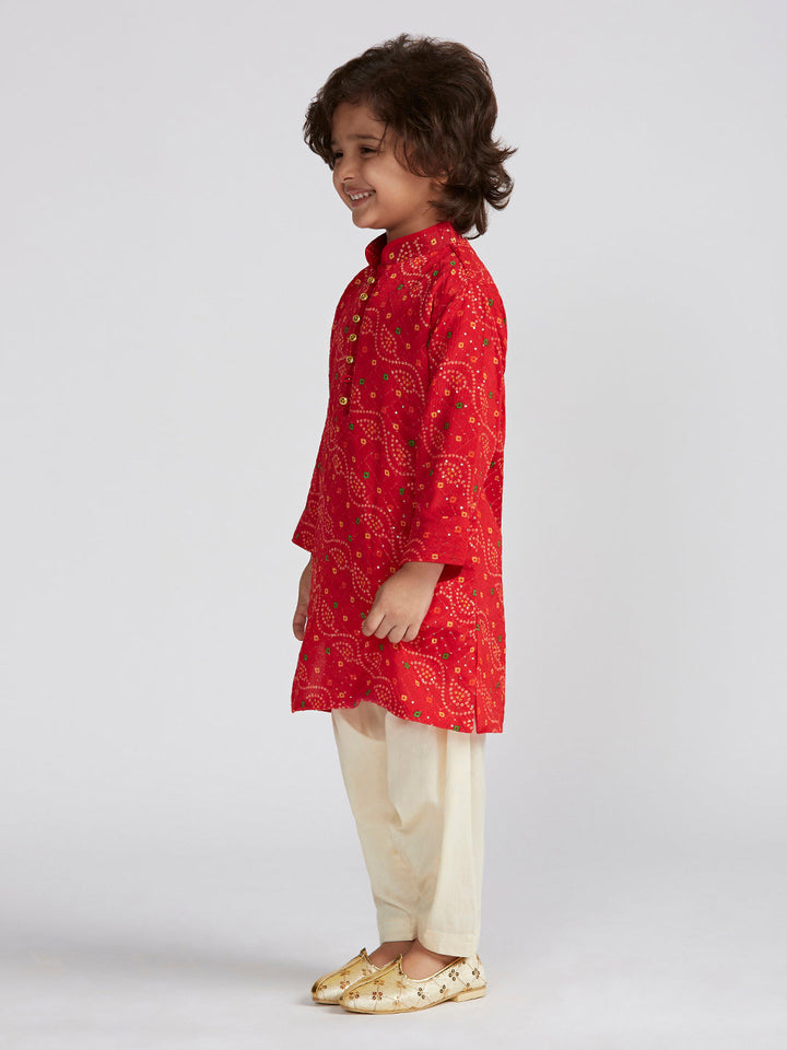 VASTRAMAY Boys' Red Kurta And Patiala Set - qivii