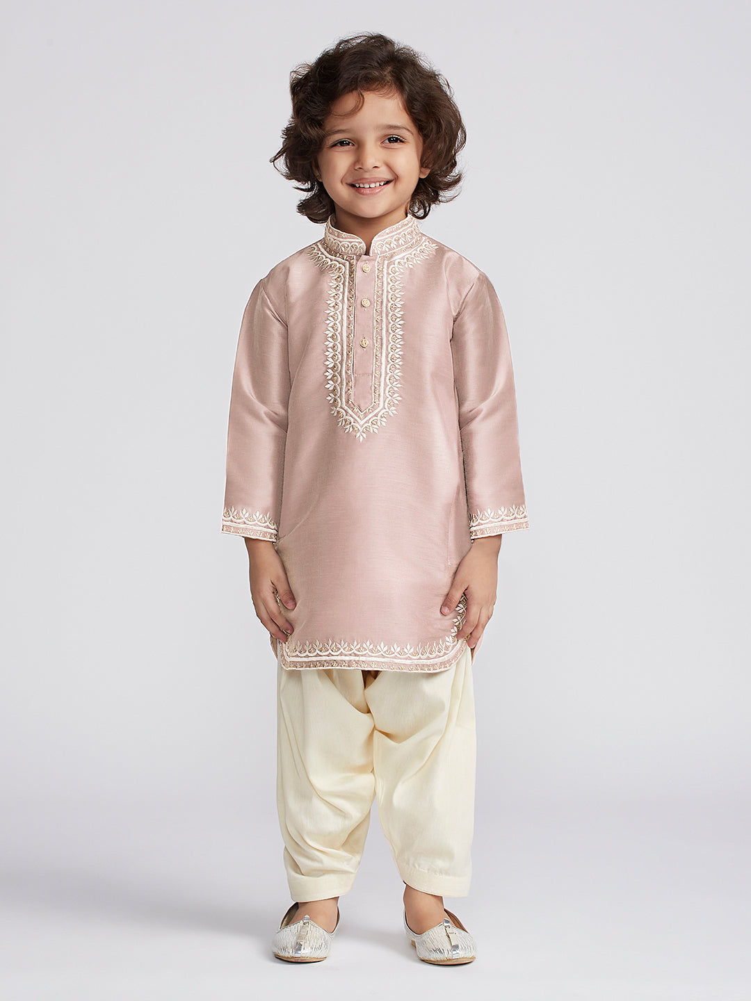 VASTRAMAY Boys' Peach Kurta And Patiala Set - qivii