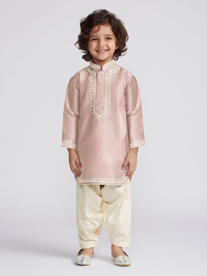 VASTRAMAY Boys' Peach Kurta And Patiala Set - qivii