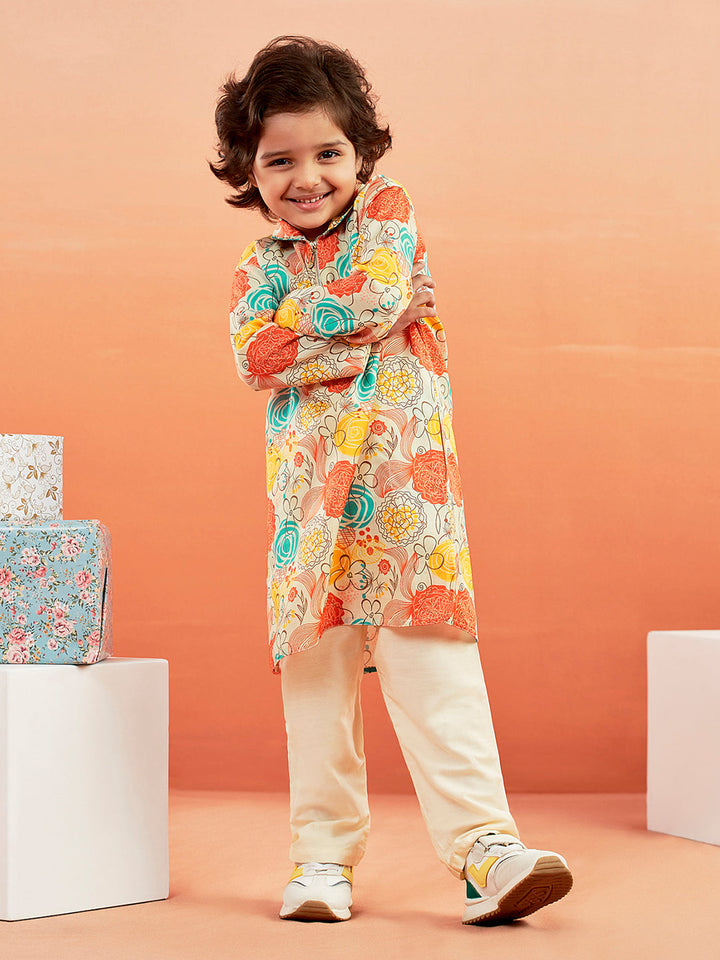 VASTRAMAY Boys' Multicolour Kurta And Pyjama Set - qivii