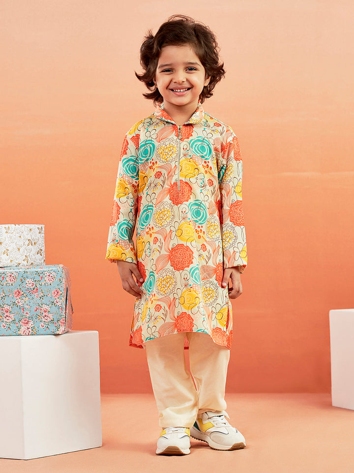 VASTRAMAY Boys' Multicolour Kurta And Pyjama Set - qivii