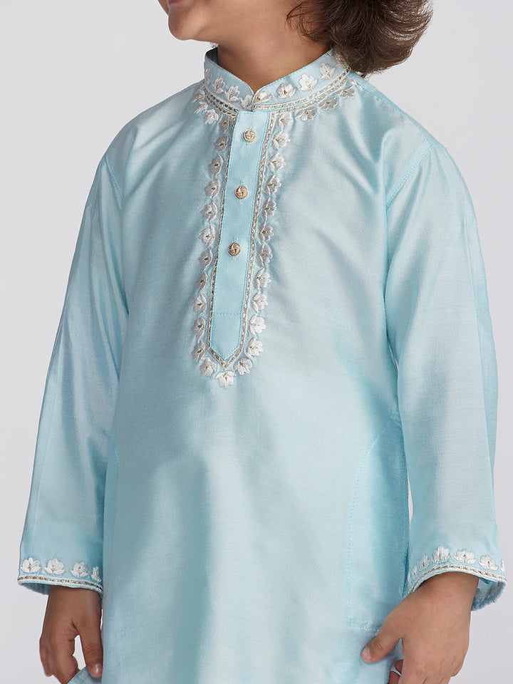 VASTRAMAY Boys' Aqua And Cream Kurta And Pyjama Set - qivii