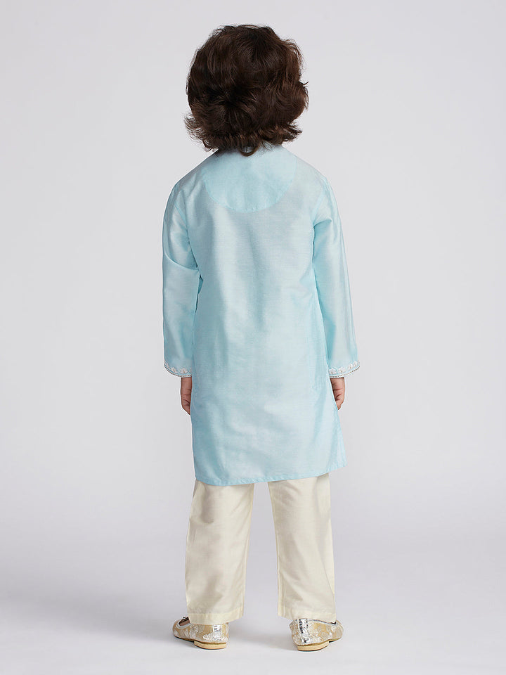 VASTRAMAY Boys' Aqua And Cream Kurta And Pyjama Set - qivii