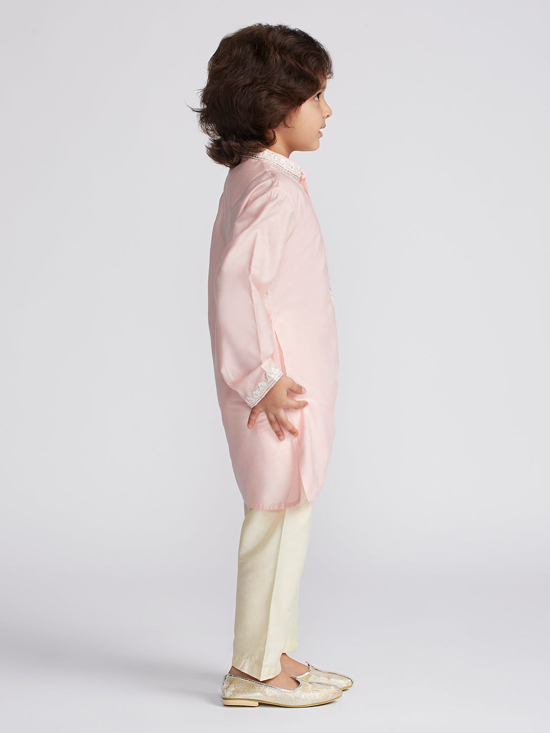 VASTRAMAY Boys' Pink And Cream Kurta And Pyjama Set - qivii